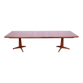 John Widdicomb Mid-Century Modern Sculpted Walnut Double Pedestal Extension Dining Table
