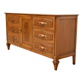 Romweber Mid-Century Hollywood Regency Walnut and Burl Wood Long Dresser or Credenza, Circa 1960s