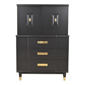 John Widdicomb Hollywood Regency Campaign Black Lacquered Gentleman's Chest, Newly Refinished