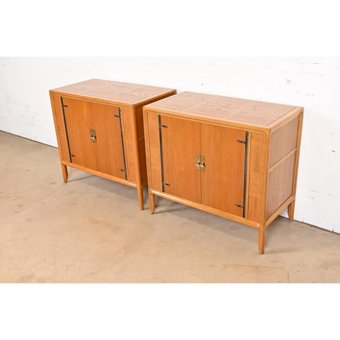 Mastercraft Mid-Century Modern Walnut and Brass Cabinets or Bedside Chests, Pair - 2