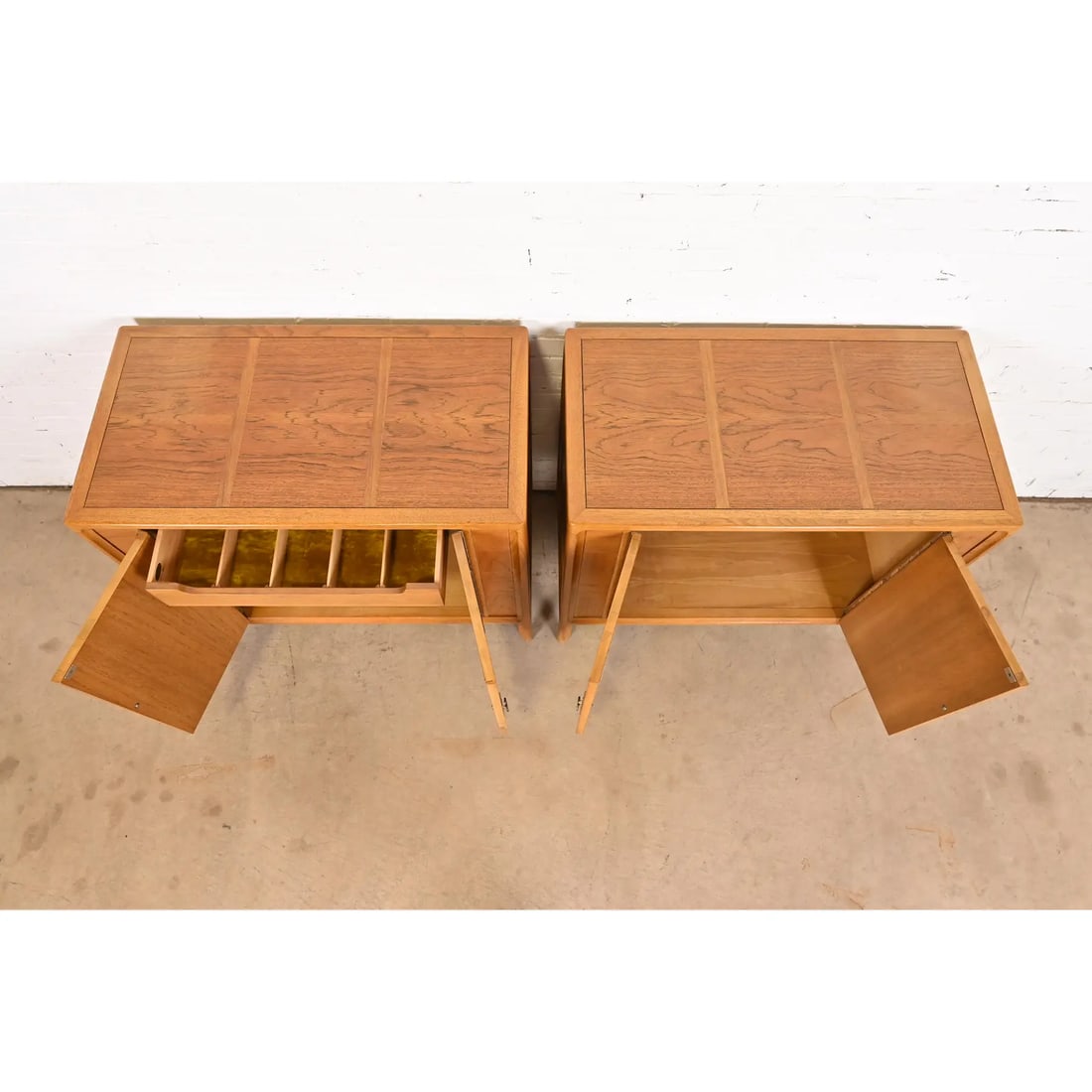 Mastercraft Mid-Century Modern Walnut and Brass Cabinets or Bedside Chests, Pair - 9