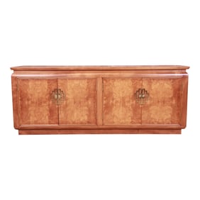 Raymond Sobota for Century Hollywood Regency Chinoiserie Burl Wood Sideboard Credenza