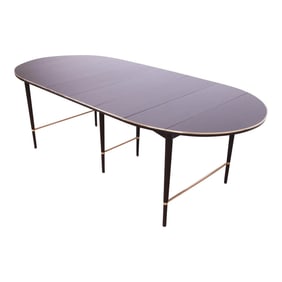 Paul McCobb Connoisseur Collection Black Lacquered Mahogany and Brass Extension Dining Table