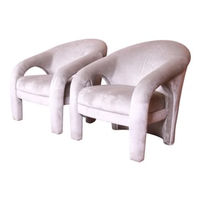 Vladimir Kagan for Weiman Sculptural Velvet Upholstered Lounge Chairs, Pair
