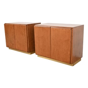 Milo Baughman for Thayer Coggin Burl Wood and Brass Bedside Chests, Newly Refinished