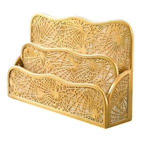 Tiffany Studios New York Pine Needle Bronze Doré and Favrile Slag Glass Letter Rack