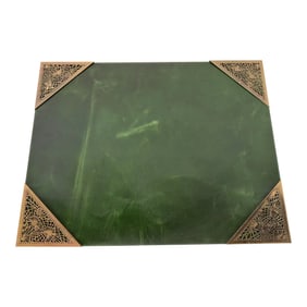 Tiffany Studios New York Grapevine Bronze Doré Blotter Corners With Leather Desk Blotter