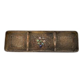 Tiffany Studios New York Silvered Bronze and Abalone Pen Tray