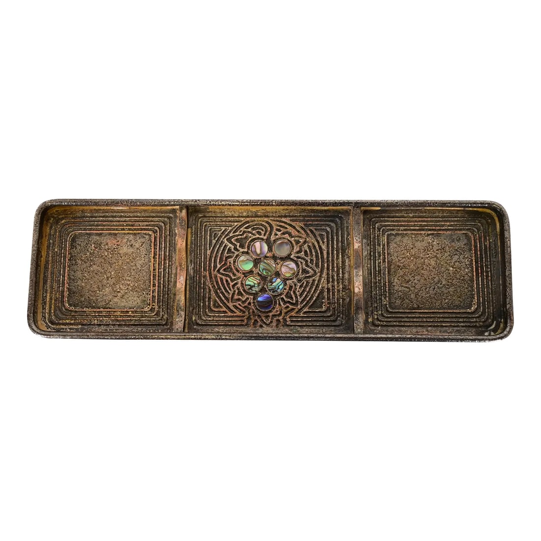 Tiffany Studios New York Silvered Bronze and Abalone Pen Tray (1 of 12)