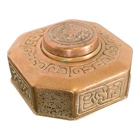 Tiffany Studios New York Zodiac Bronze Doré Inkwell