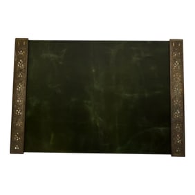 Tiffany Studios New York Bronze and Abalone Blotter Ends With Leather Desk Blotter