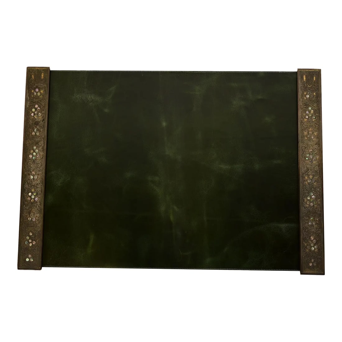 Tiffany Studios New York Bronze and Abalone Blotter Ends With Leather Desk Blotter (1 of 11)