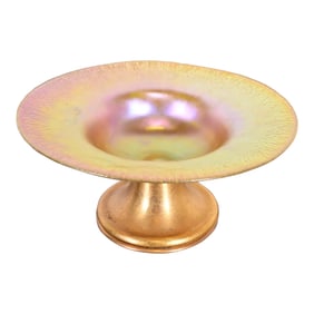 Louis Comfort Tiffany Furnaces Favrile Iridescent Art Glass and Bronze Doré Footed Bowl