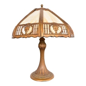 Antique Art Nouveau Slag Glass Table Lamp in the Manner of Handel, Circa 1910