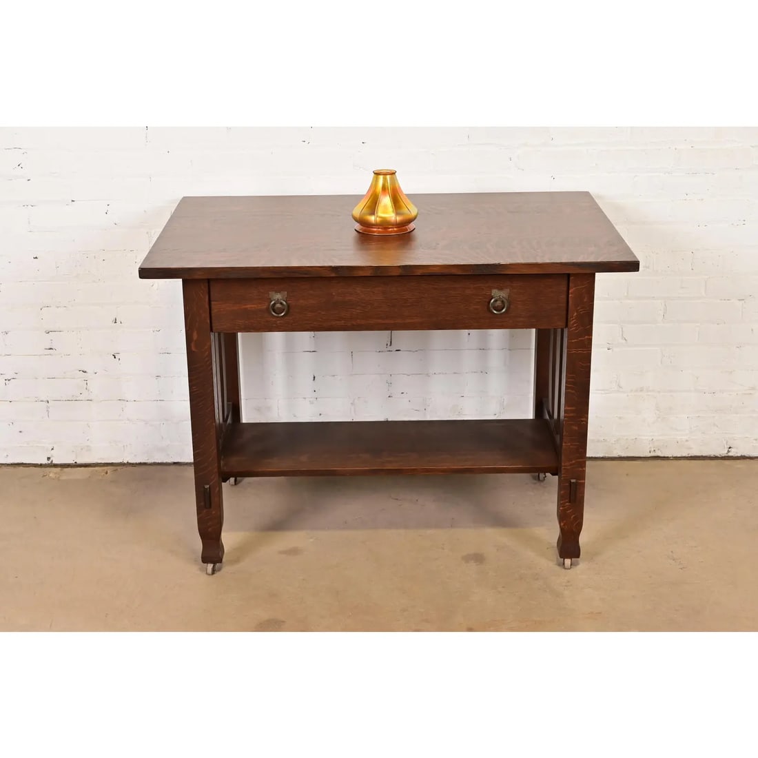 Tiffany Studios New York Bronze Harp Floor Lamp With Favrile Glass Shade - 15