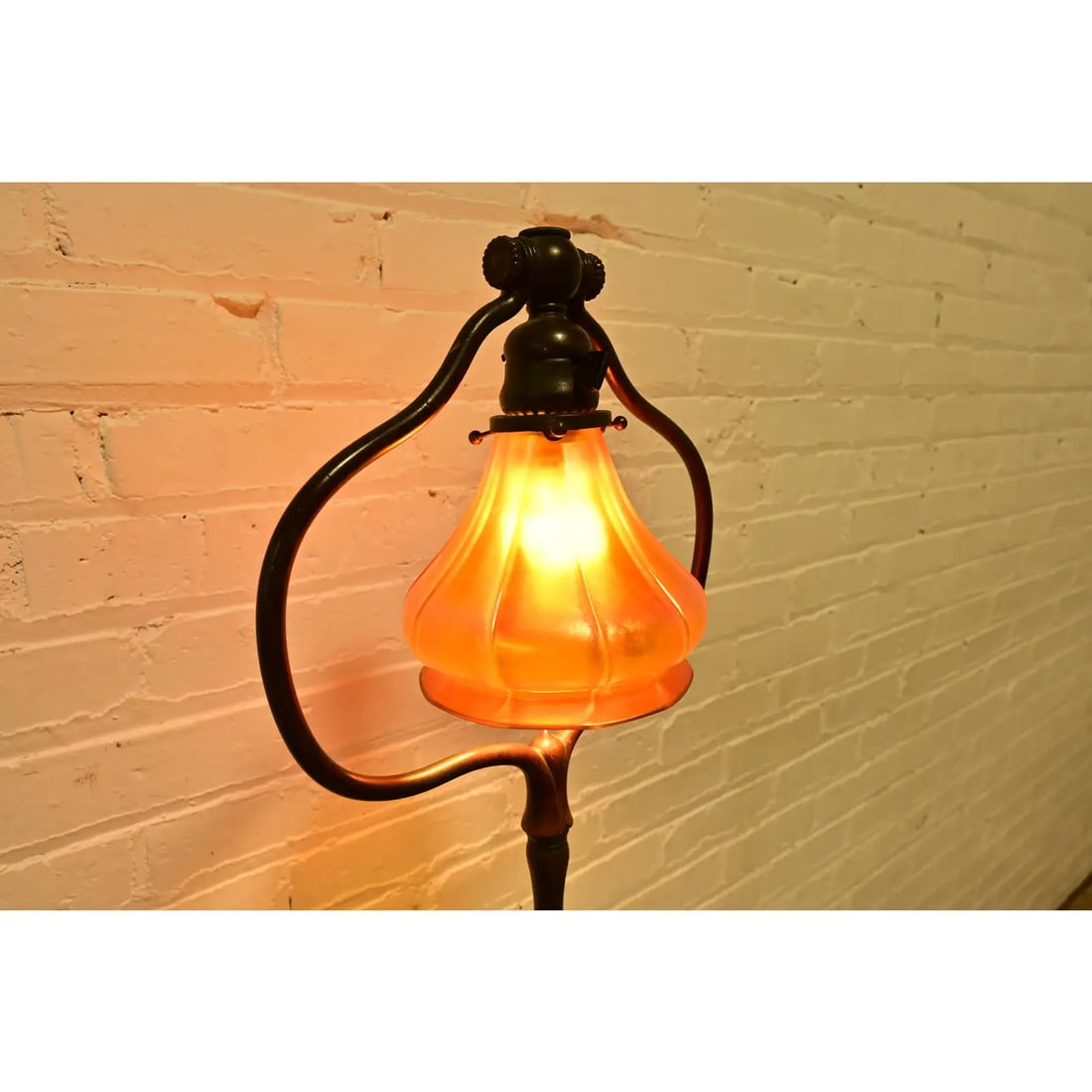 Tiffany Studios New York Bronze Harp Floor Lamp With Favrile Glass Shade - 4