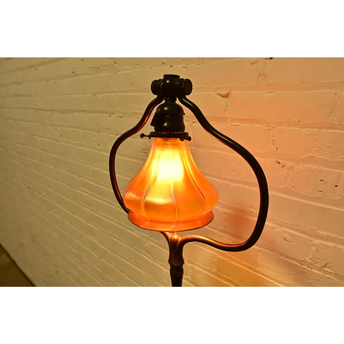 Tiffany Studios New York Bronze Harp Floor Lamp With Favrile Glass Shade - 5