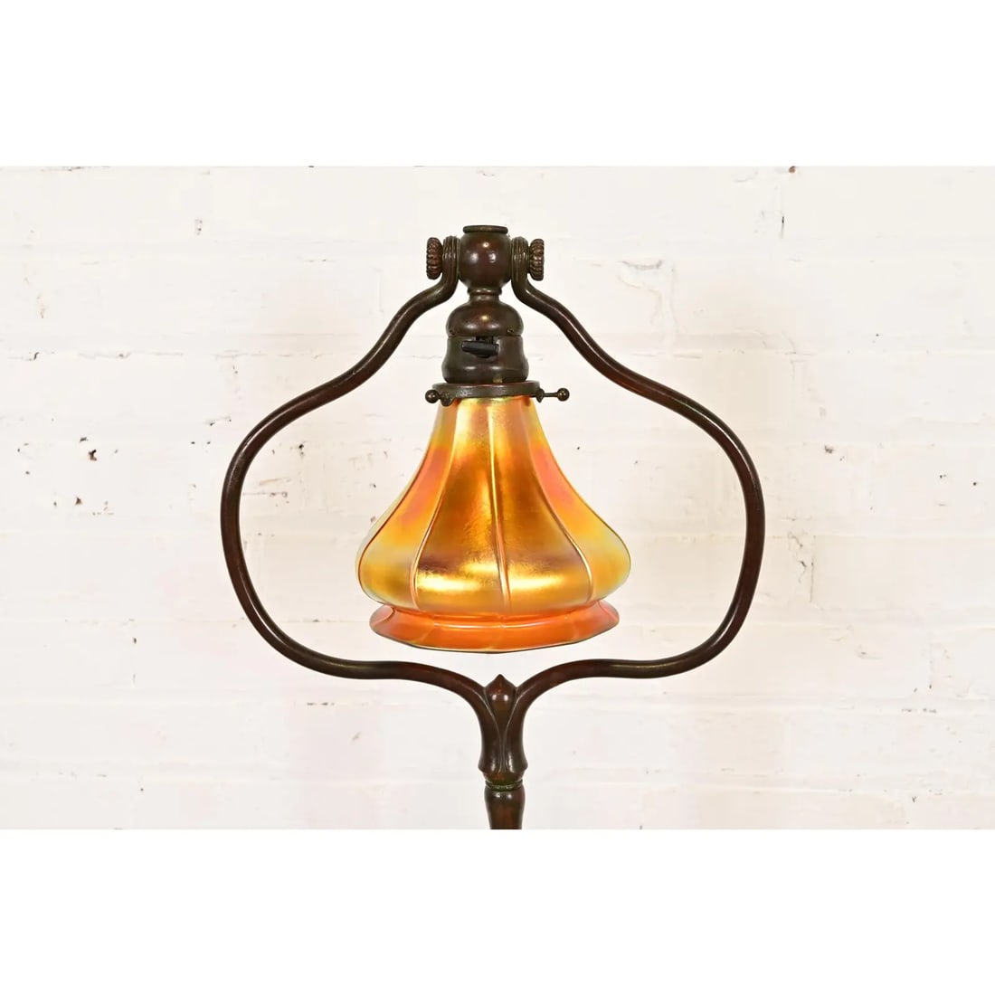Tiffany Studios New York Bronze Harp Floor Lamp With Favrile Glass Shade - 6