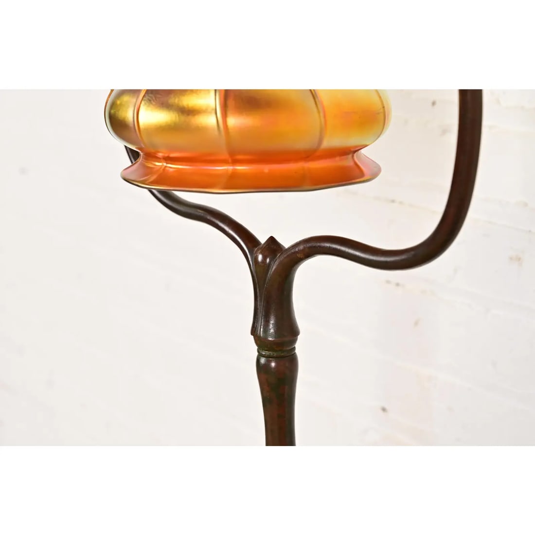 Tiffany Studios New York Bronze Harp Floor Lamp With Favrile Glass Shade - 8