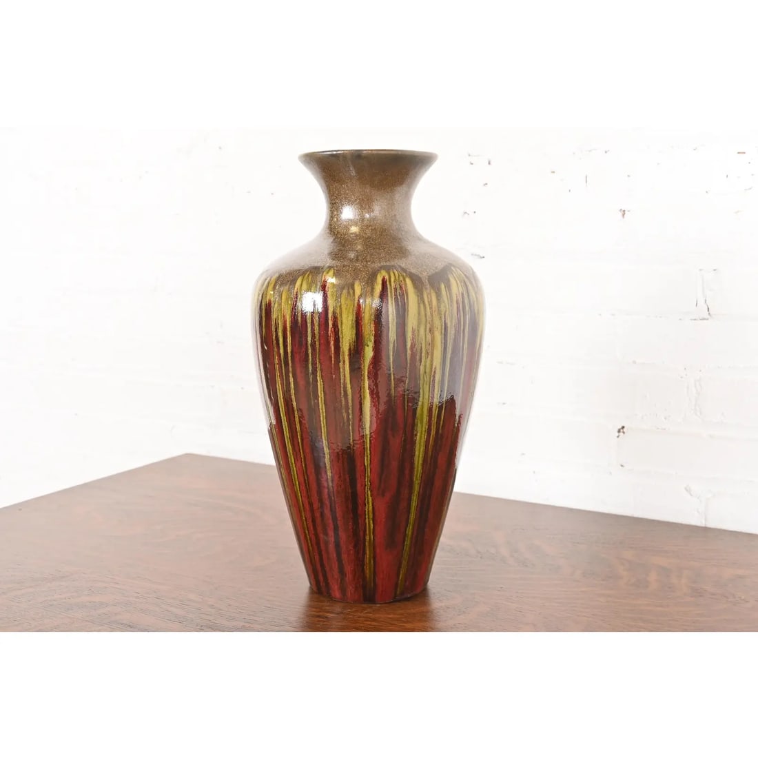 Modern Drip Glazed Large Ceramic Urn Form Vase - 3