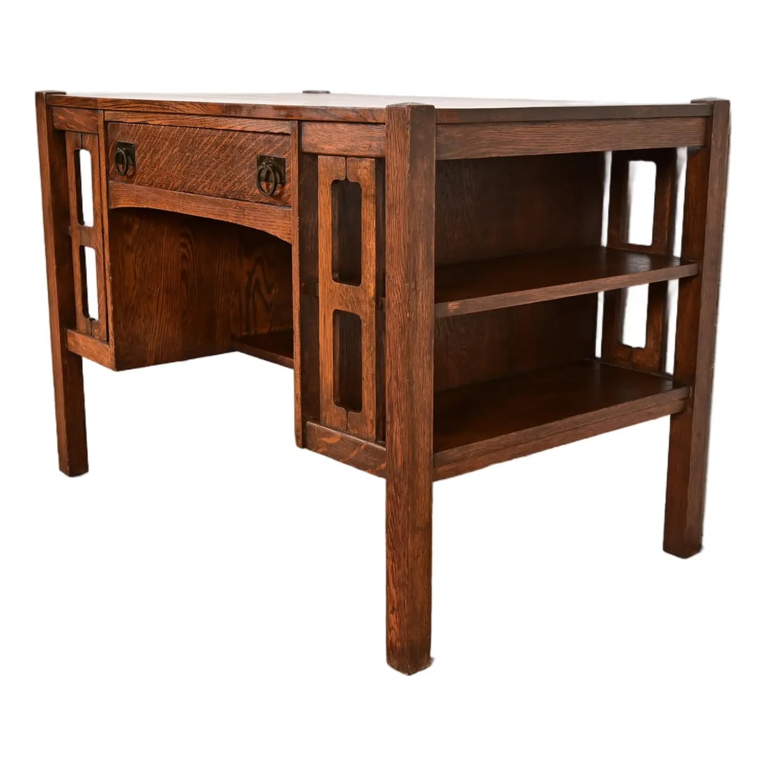Stickley Brothers Style Antique Mission Oak Arts & Crafts Desk With Built-in Bookcases, Circa 1900 (1 of 11)