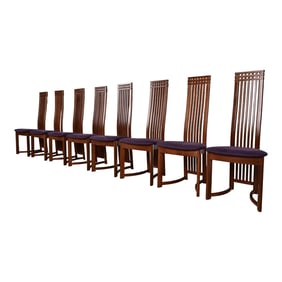 Frank Lloyd Wright Style Arts & Crafts High Back Dining Chairs, Set of Eight