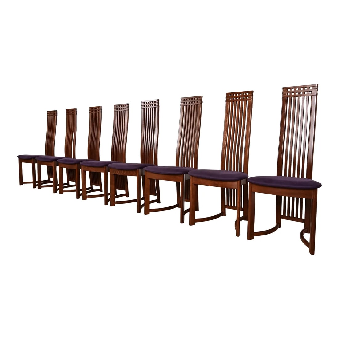 Frank Lloyd Wright Style Arts & Crafts High Back Dining Chairs, Set of Eight (1 of 12)