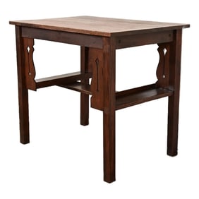 Stickley Brothers Style Antique Mission Oak Arts & Crafts Writing Desk With Built-in Bookcases