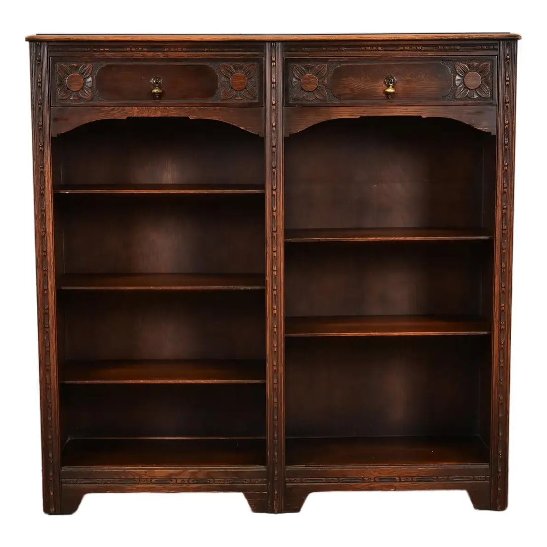 Lifetime Antique Arts & Crafts Carved Oak Double Bookcase, Circa 1900 (1 of 15)
