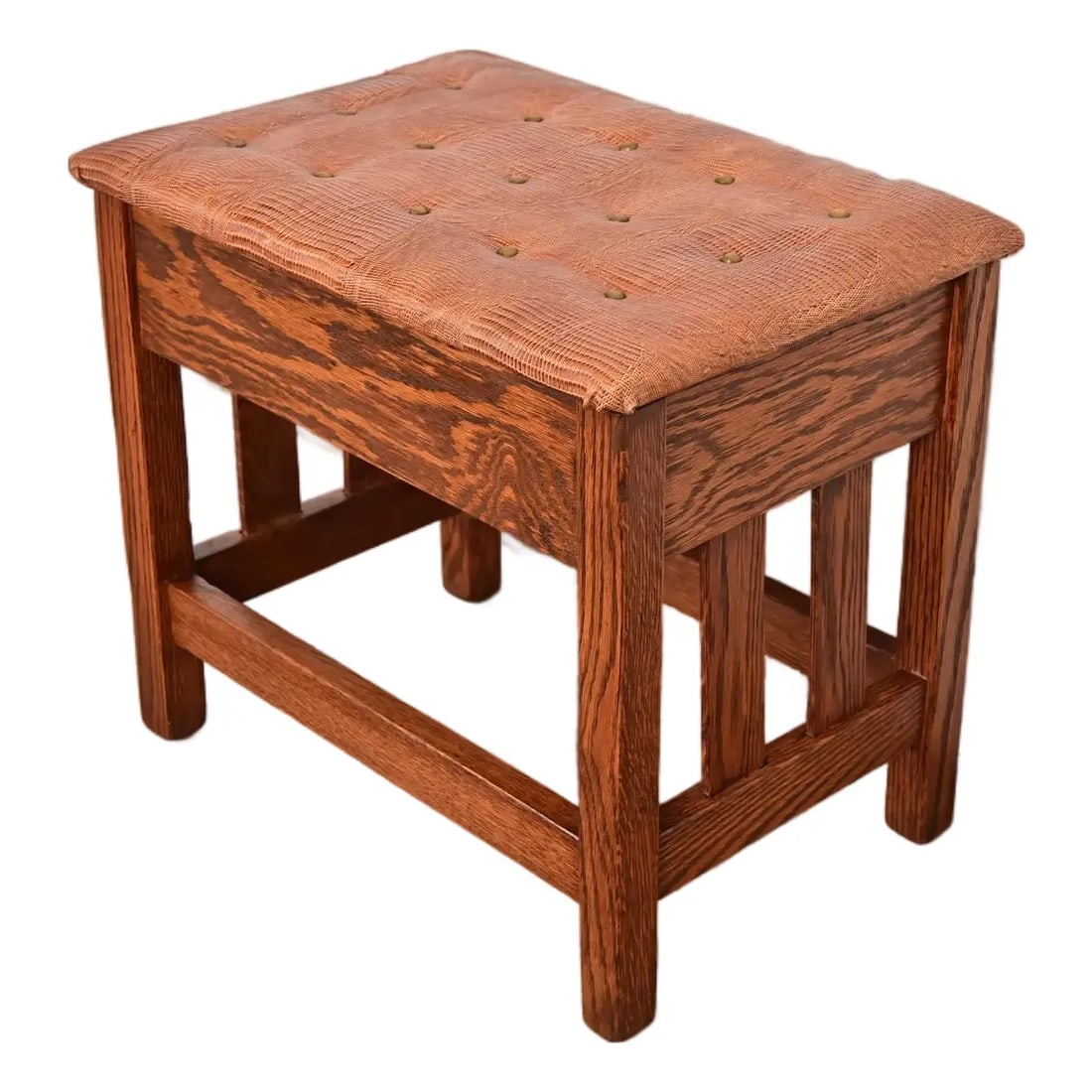 Stickley Style Antique Mission Oak Arts & Crafts Upholstered Footstool or Ottoman (1 of 9)