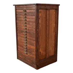 Antique Oak 16-Drawer Architect's Blueprint Flat File Cabinet by Hamilton, Circa 1900
