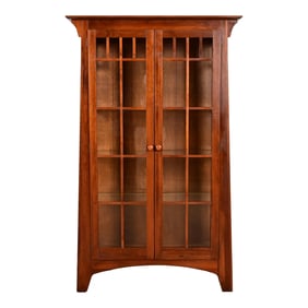 Ethan Allen Arts & Crafts Solid Cherry Wood Lighted Bookcase or Display Cabinet