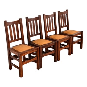 Stickley Brothers Antique Mission Oak Arts & Crafts Dining Chairs, Set of Four
