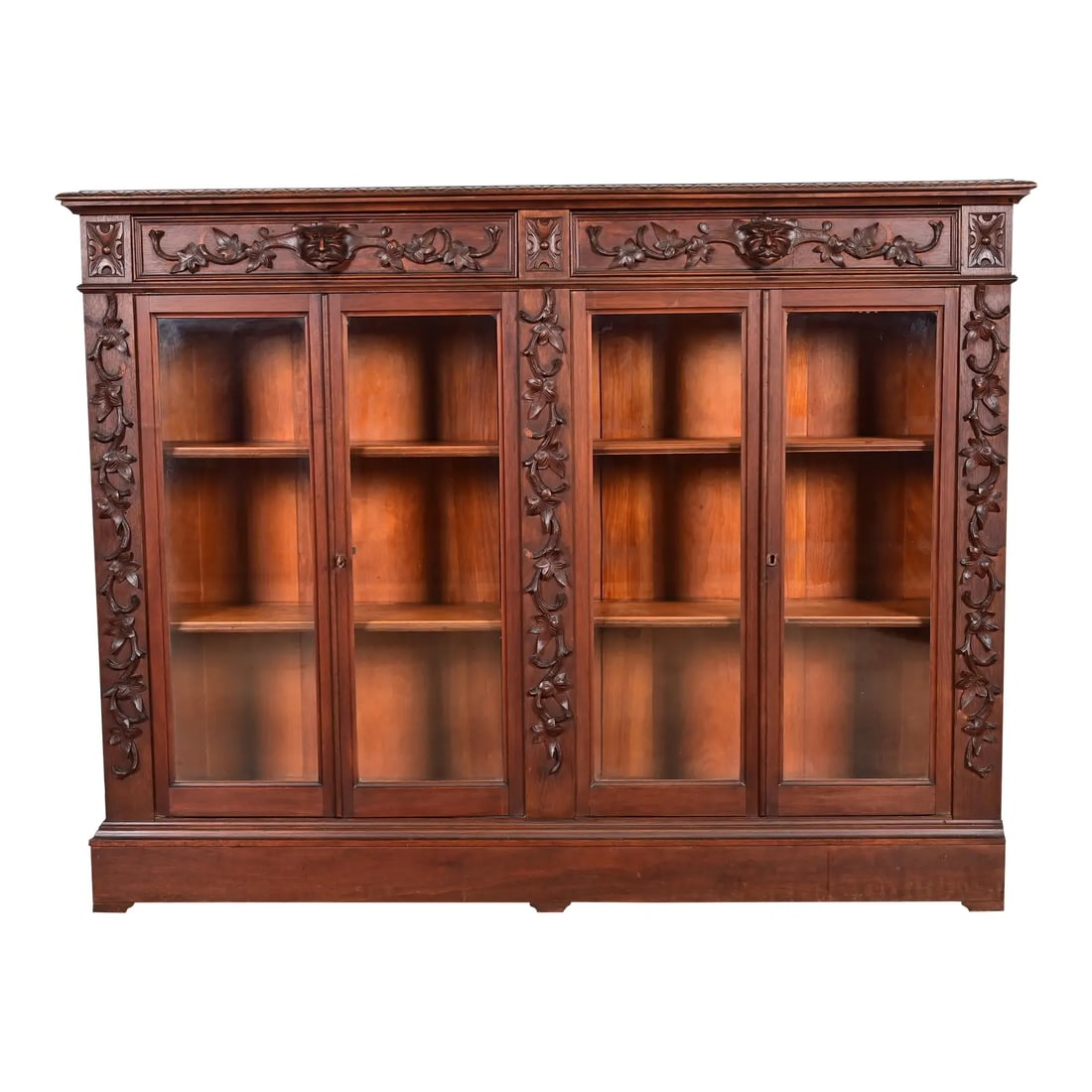 R. J. Horner Style Antique Victorian Carved Walnut Double Bookcase Cabinet, Circa 1890s (1 of 12)
