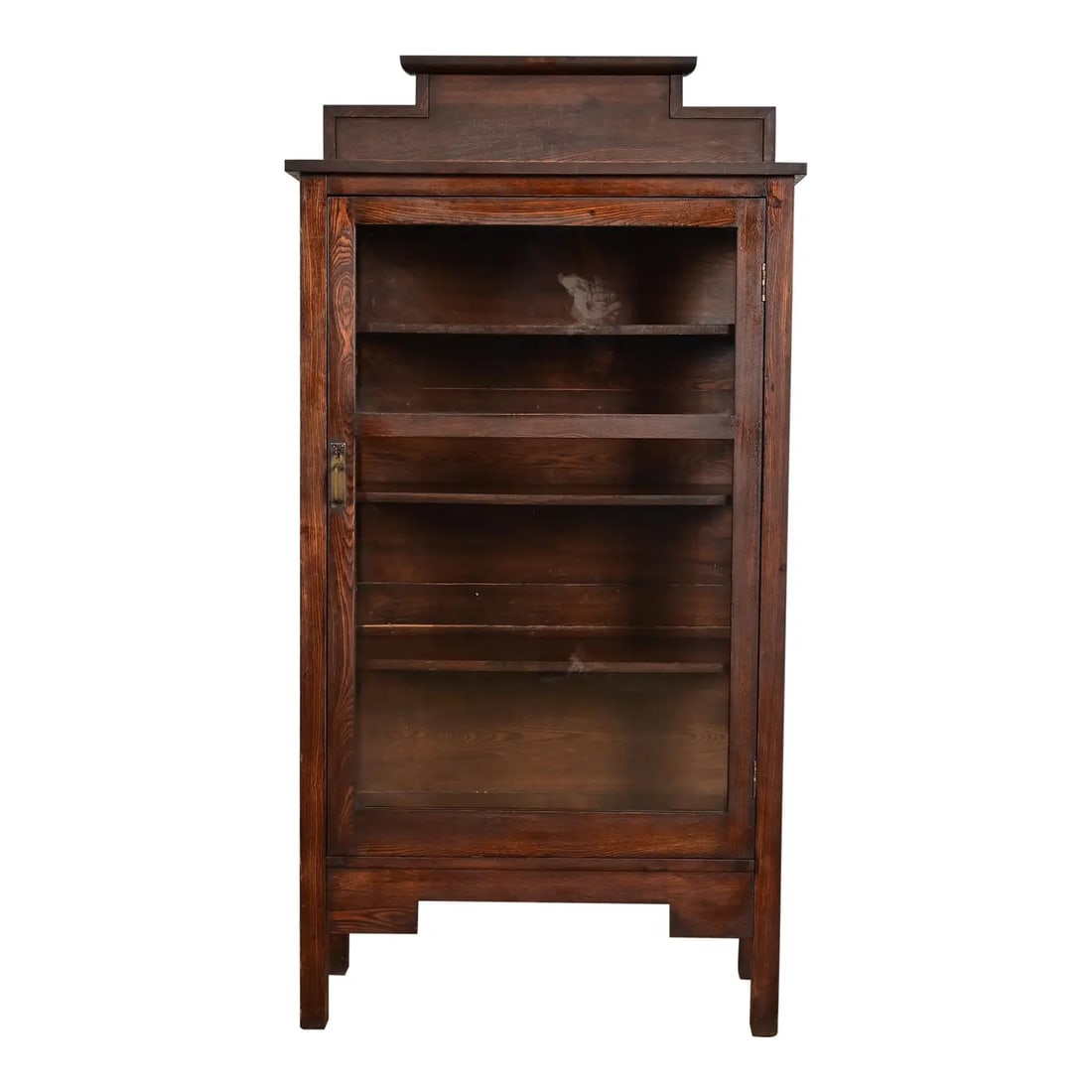 Limbert Style Antique Mission Oak Arts & Crafts Bookcase or China Cabinet, Circa 1905: An exceptional antique Mission or Arts & Crafts period bookcase, dining cabinet, or display cabinet In the manner of Charles P. Limbert Co. USA, Circa 1905 Oak, with glass front and sides, and origina
