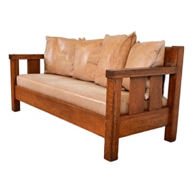 Lifetime Antique Mission Oak Arts and Crafts Settle Sofa, Circa 1900