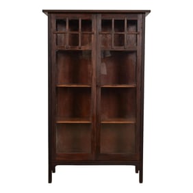 Limbert Style Antique Mission Oak Arts & Crafts Glass Front Bookcase Cabinet, Circa 1900
