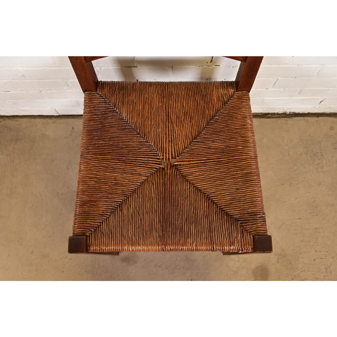 Gustav Stickley Antique Mission Oak Arts & Crafts Ladder Back Dining Chairs With Rush Seats, Pair - 7