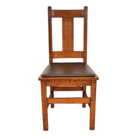 Limbert Antique Mission Oak Arts & Crafts T-Back Side Chair or Dining Chair, Circa 1910