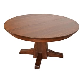 Limbert Antique Mission Oak Arts & Crafts Pedestal Extension Dining Table, Newly Refinished