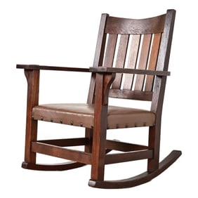 Gustav Stickley Mission Oak Arts & Crafts Rocking Chair, Circa 1910