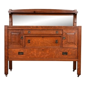 Stickley Brothers Style Antique Mission Oak Arts & Crafts Sideboard or Bar Cabinet, Circa 1900