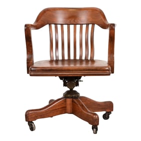 Arts & Crafts Solid Walnut Executive Swivel Desk Chair by Johnson Chair Co.