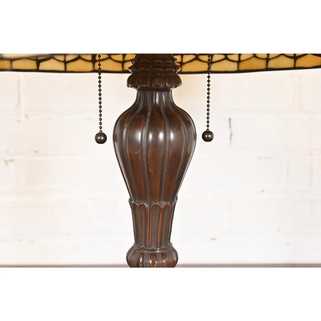 Tiffany Studios Style Arts & Crafts Table Lamp With Jeweled Stained Glass Shade - 9