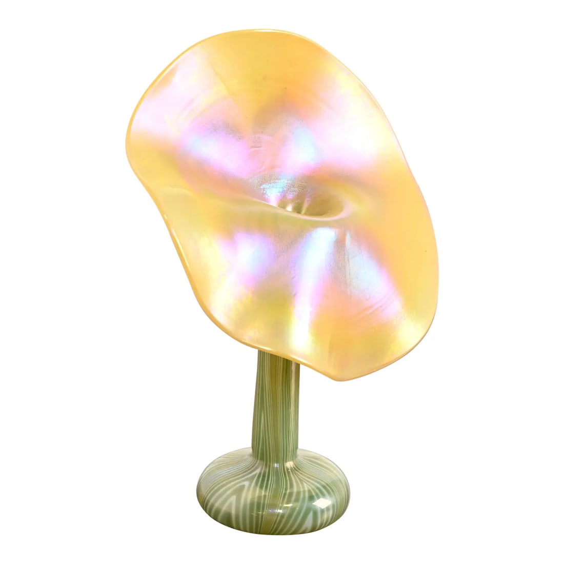 Louis Comfort Tiffany Style Jack in the Pulpit Flower Form Iridescent Art Glass Vase (1 of 10)