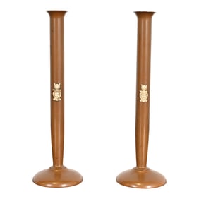 Benedict Studios Arts & Crafts Bronze Bud Vases, Pair