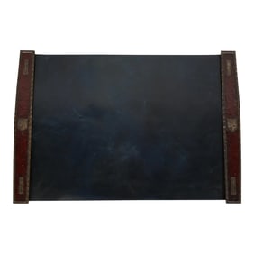 Tiffany Studios New York Heraldic Bronze Blotter Ends With Leather Desk Blotter