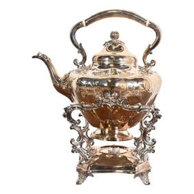 Tiffany & Co. Style Antique Victorian Silverplate Tea Kettle or Coffee Pot With Boiler