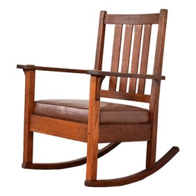 Stickley Brothers Antique Mission Oak Arts & Crafts Rocking Chair, Circa 1910