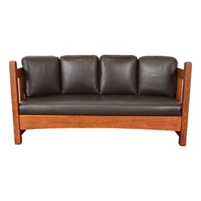 L. & J. G. Stickley Antique Mission Oak Arts & Crafts Settle Sofa, Circa 1910
